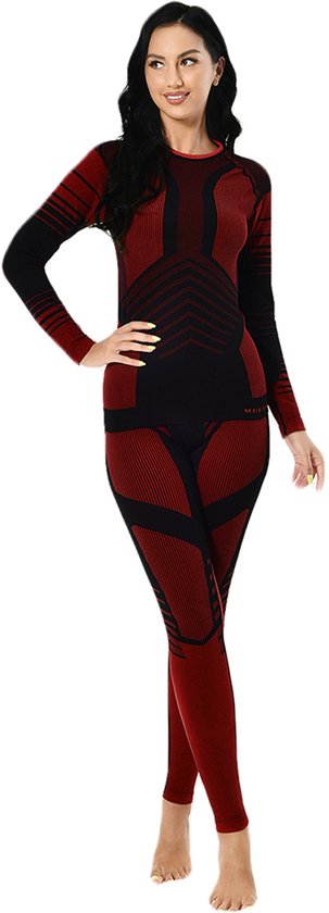 VIMOSE Thermo Ondergoed set voor Dames Naadloos -Thermokleding Set - Thermobroek + Thermoshirt -Wintersport kleding - onderkleding-ROOD-S