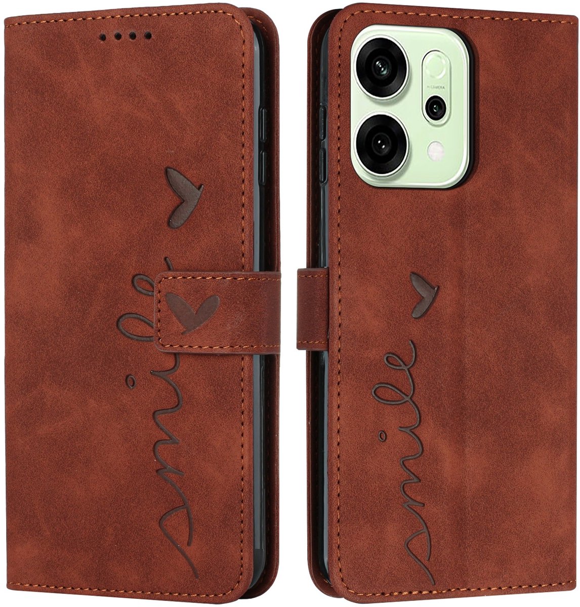 Coverup Hoesje - Geschikt voor OPPO Reno14 / F / FS Hoesje - Coverup Smile Book Case - Bruin