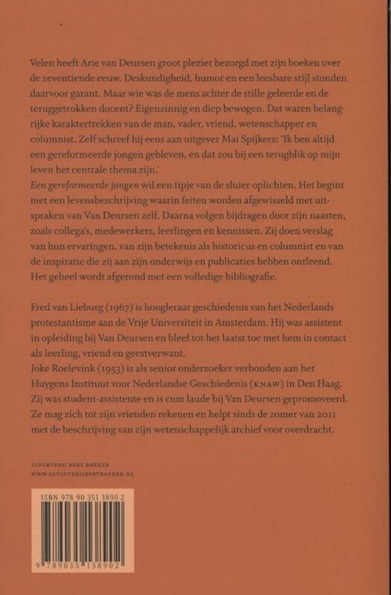 Achterkant boek met tekst over Arie van Deursen. ISBN-nummer en barcode onderaan.