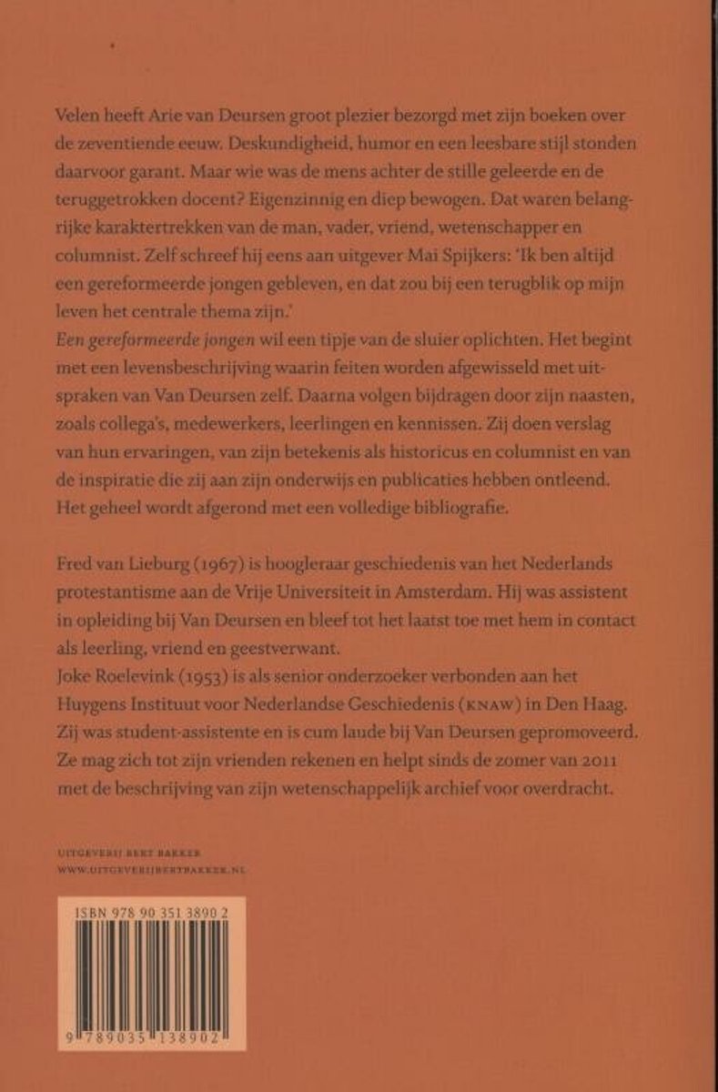 Achterkant boek met tekst over Arie van Deursen. ISBN-nummer en barcode onderaan.
