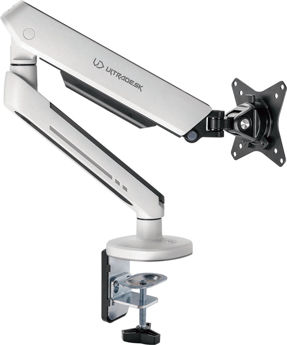 Ultradesk OFFSHOOT SINGLE – Monitorarm met LED RGB – Voor 1 Monitor tot 32” – Gasveer, 360° Rotatie, Hoogteverstelbaar, Kabelbeheer, VESA 75/100