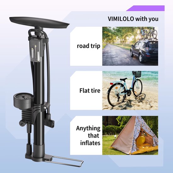 GOODEVN Staande Fietspomp met Drukmeting - Universele Ventieladapter voor Fiets, Auto, Scooter en Opblaasbaar Speelgoed - Professionele Hogedruk Pomp — afbeelding 2