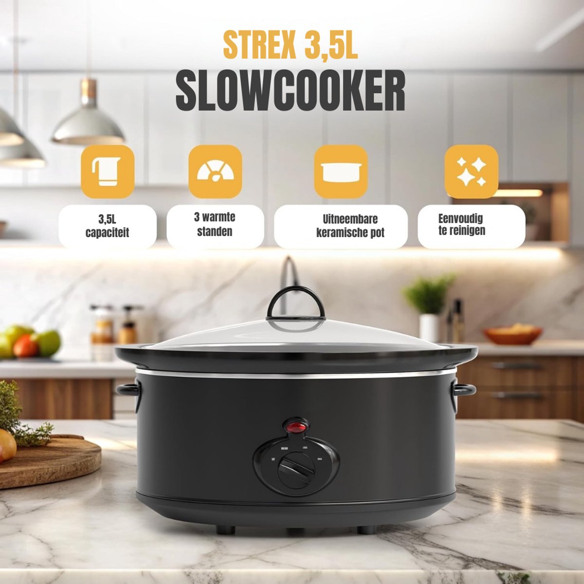 Afbeelding 3 van SCH® Slowcooker met timer - Slowcooker - Crockpot - Zwart - ‎22cm x 26cm x 35cm