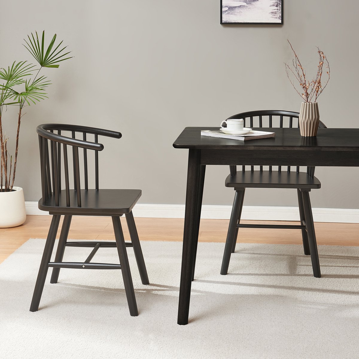 Eetkamerstoel Stami 79x53x47,5 cm set van 2 zwart [en.casa]