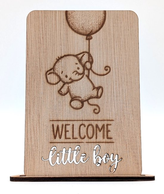 Carte de naissance en bois de Luxe garçon – Welcome Little Boy – carte de vœux de naissance originale – carte en bois durable avec enveloppe