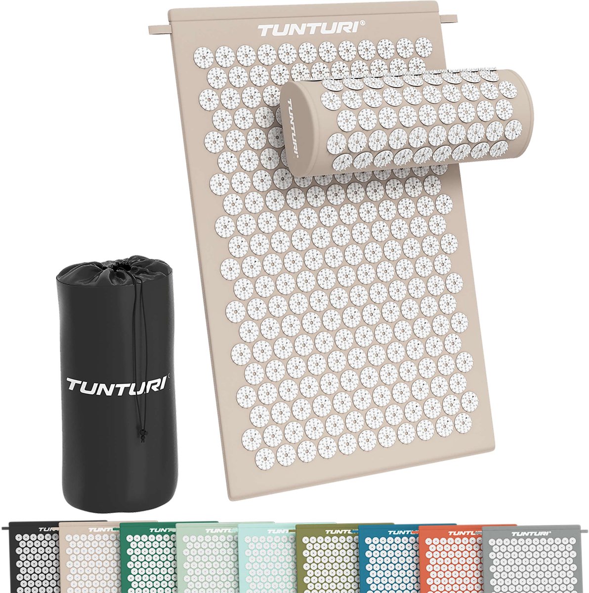 Tunturi Acupressuur Mat met kussen | Spijkermat | Meditatie Mat | Acupunctuur Set | 83x42 cm | Beige