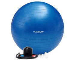 Tunturi Anti Burst Fitness bal met Pomp - Yoga bal 90 cm - Pilates bal - Zwangerschapsbal – 220 kg gebruikersgewicht - Incl Trainingsapp – Blauw