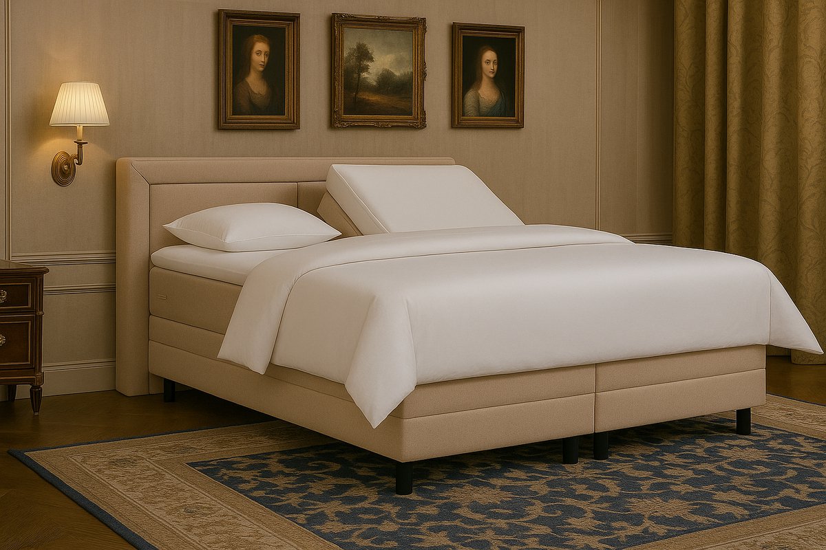 Boxspring FD Boxspring vlak Pisa met topmatras 180x200 cm Luxe Pocketvering Stof beige