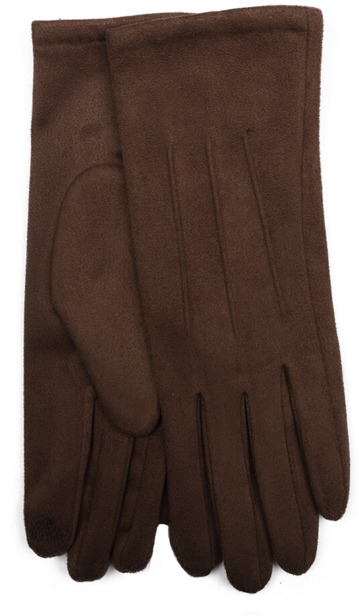 Stevige faux suede dames handschoenen Tabea-touchscreenfunctie-effen chocolade bruin donkerbruin