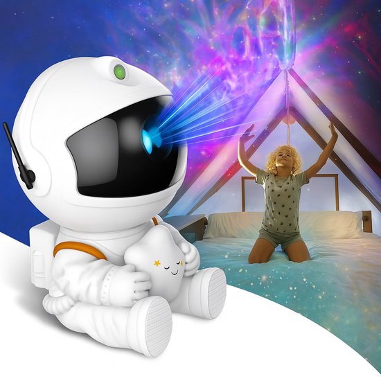 BOECK - Kinderlamp - Nachtlamp - Robot-astronaut projector nachtlampje - 360° rotatie, warm LED-licht, oplaadbaar van BOECK — afbeelding 4