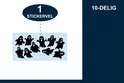 Een vel met 10 zwarte spookstickers op een lichte achtergrond. "1 STICKERVEL 10-DELIG"