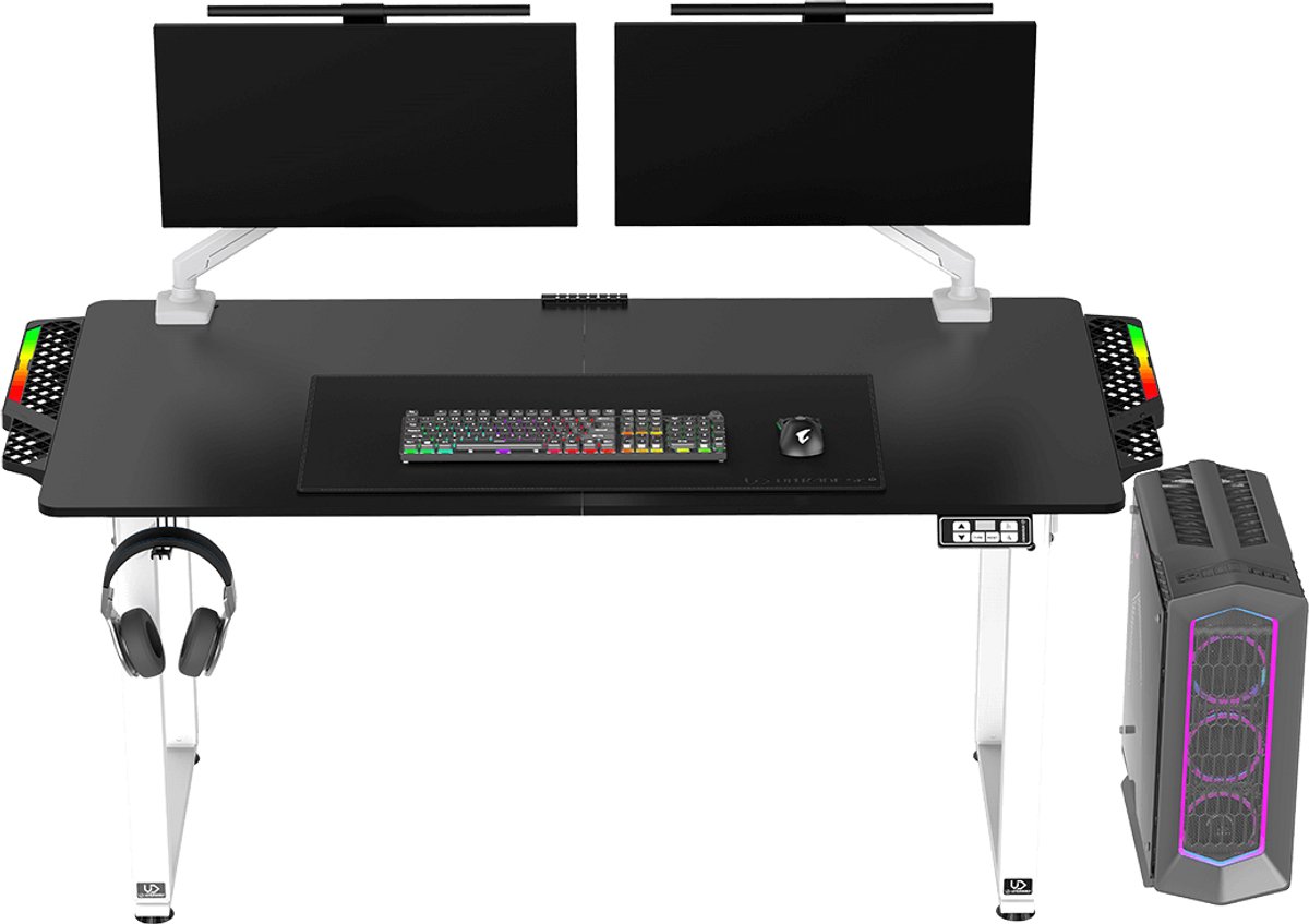 Ultradesk UPLIFT LED RGB – Elektrisch Verstelbaar Bureau – Zwart – Gaming, Kantoor & Home Office – 160x75 cm – Met LED Verlichting & XL Muismat