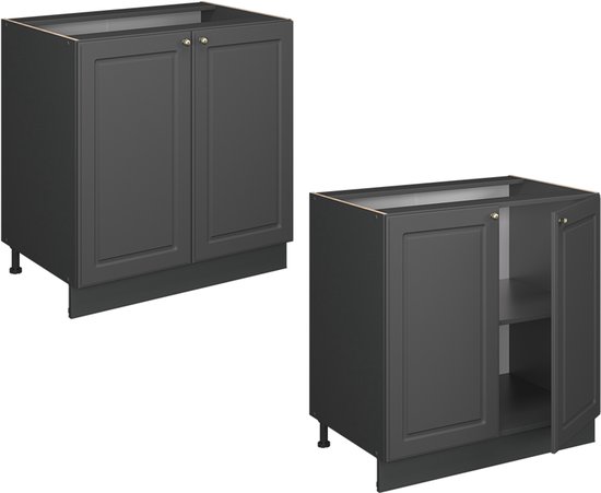 Meuble sous-vasque Vicco Fame- Line - 80 cm avec étagère, sans plan de travail Anthracite- Or Landhaus