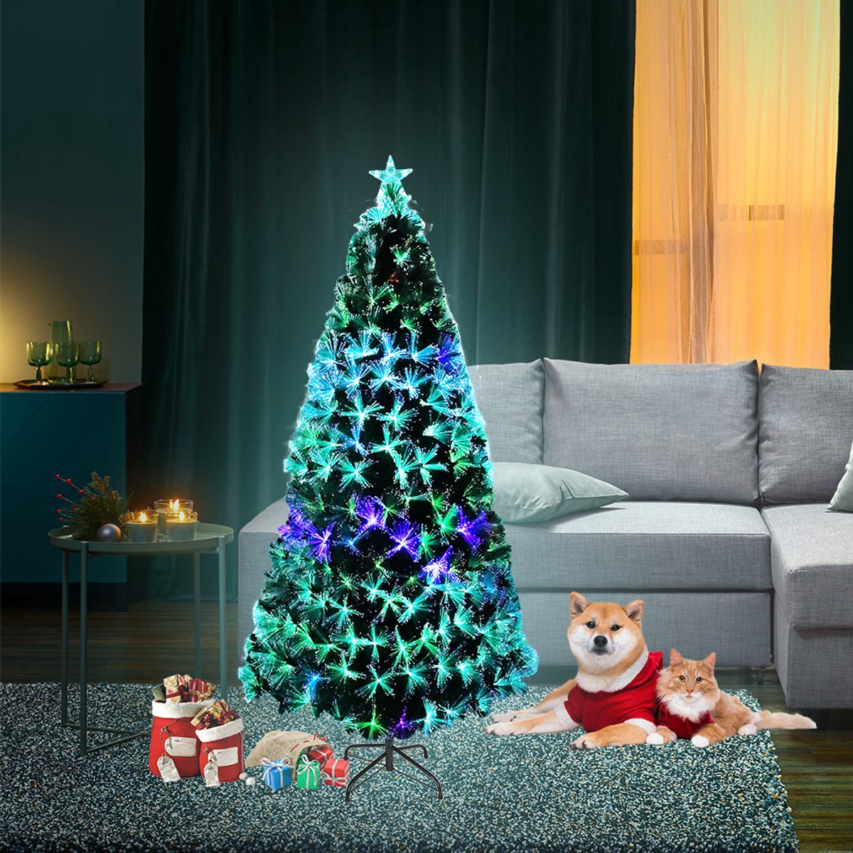 Zwarte Decoratieboom 120 Cm Met 80 Led's, Spiraalvormige Kerstboom 140 Cm Met 300 Led's, Staande