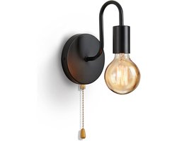 Vintage wandlamp met E27 standaard fitting, wandlamp voor binnen, industriële retro metalen lamp met schakelaar voor woonkamer, slaapkamer, industriële inrichting (zonder lamp, zwart)