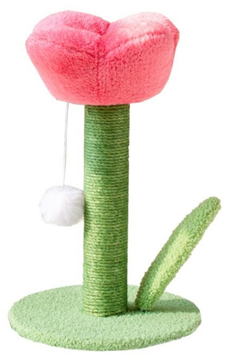 Krabpaal – Krabpaal voor katten – Krabpalen – Kattenhuis – Tulpvorm – Met Speelballetje – 25 x 25 x 40 cm – Sisal Touw – Roze