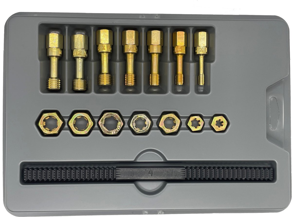 15 delige set draadreparatie tappen en snijmoeren incl draadvijl Metrisch