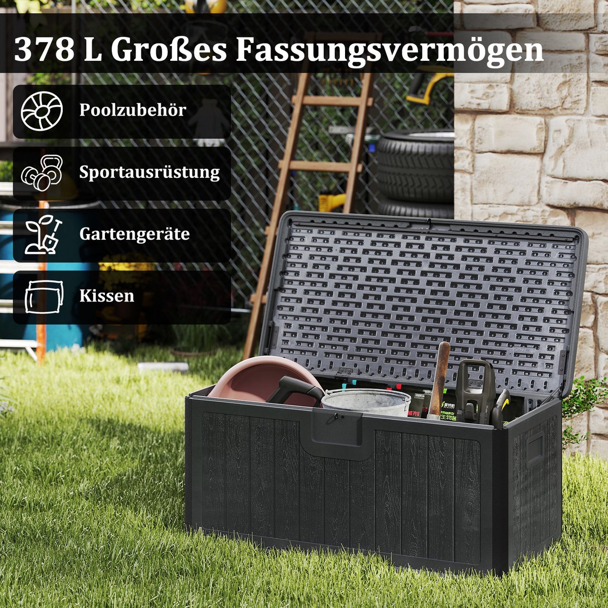 COSTWAY Weerbestendige Opbergbox 96L voor Kussens en Tuingereedschap COSTWAY Weerbestendige Opbergbox 96L voor Kussens en Tuingereedschap