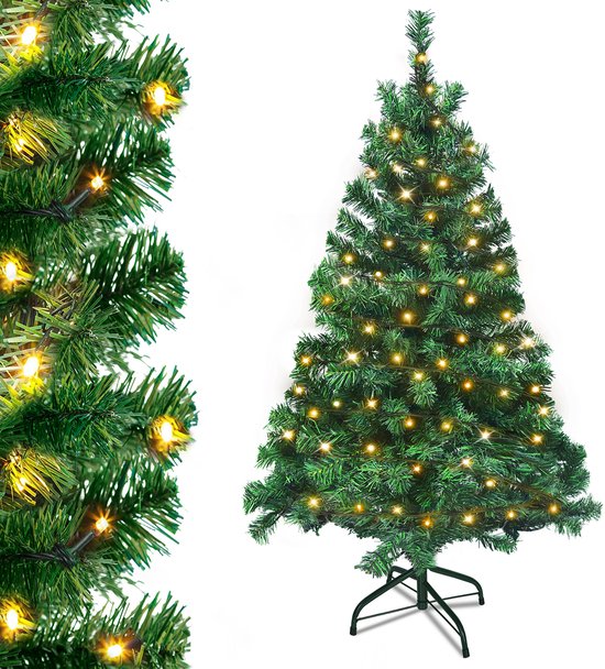 Sapin de Noël artificiel NAIZY avec lumières 120 cm PVC Sapin de Noël Sapin artificiel avec support Faux sapins de Noël Décoration de Noël, Vert