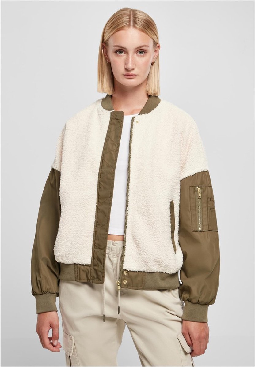 Urban Classics Oversized Sherpa Mixed Bomber jacket XXL Ivoorkleurig
