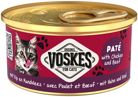 Voskes Kattenvoer Nat Paté Kip & Rundvlees - 24 x 85 gr - Voordeelverpakking