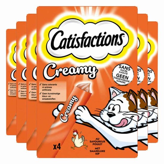 Catisfactions Kattensnack Kip Creamy - 6 x 4 x 10 gr - Voordeelverpakking