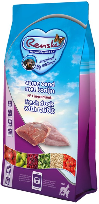 Renske Super Premium Adult Hondenvoer Eend - Konijn - 2 x 12 kg - Voordeelverpakking