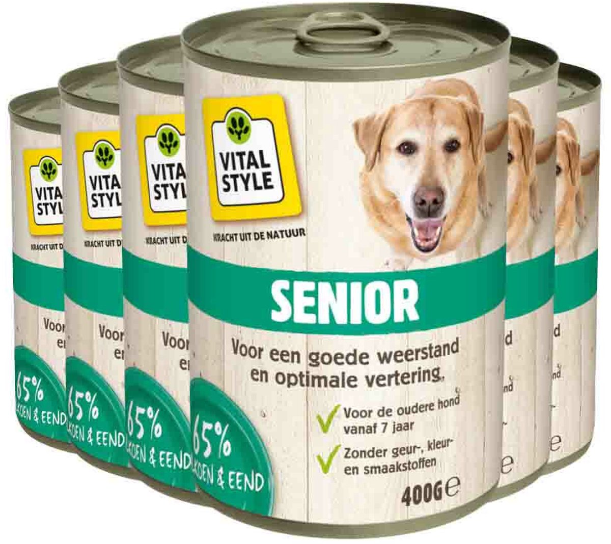 6x Vitalstyle Hondenvoer Blik Senior 400 gr