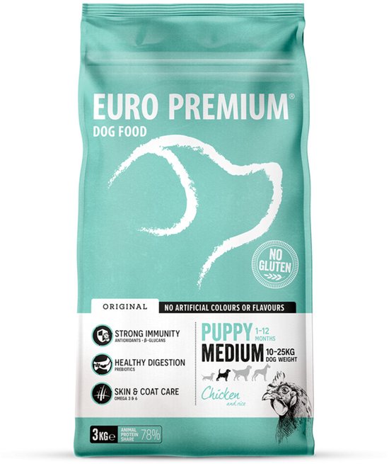 Euro-Premium Puppy Medium Kip - Rijst - 3 kg