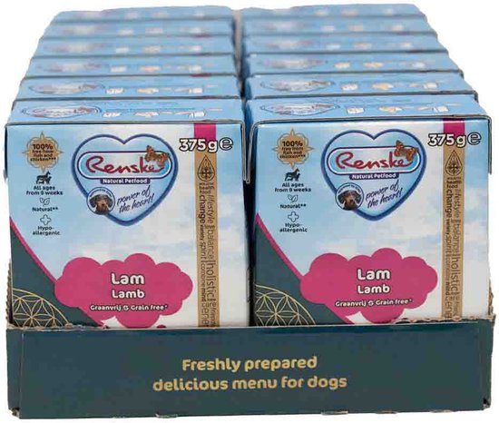 Renske Vers Graanvrij Tetra Hondenvoer Nat Lam - 12 x 375 gr - Voordeelverpakking