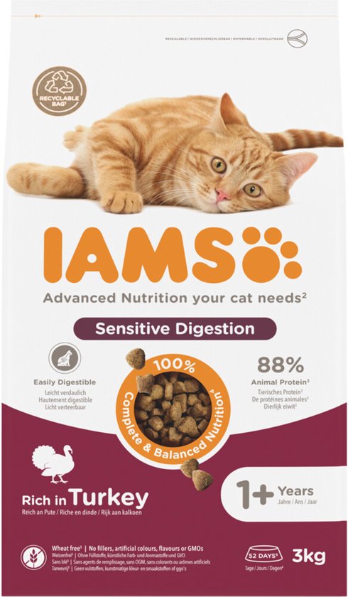 IAMS Cat adult Sensitive Digestion Turkey - 3 x 3 kg - Voordeelverpakking