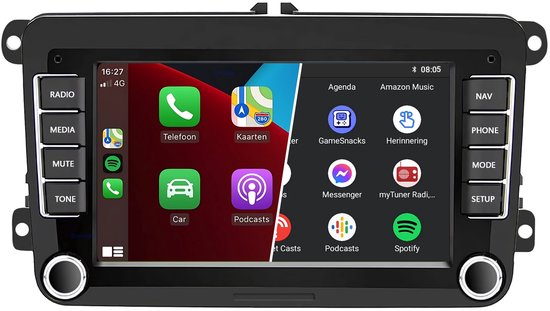 Carplay autoradio geschikt voor Volkswagen Golf Transporter Polo Caddy Eos Tiguan Passat | 2003 t/m 2020 | Denago | 2025 model | 2003 2004 2005 2006 2007 2008 2009 2010 2011 2012 2013 2014 2015 2016 2017 2018 2019 2020 | Bluetooth & Wifi
