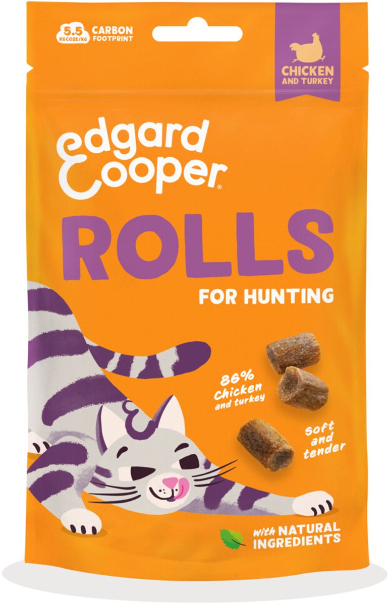 Edgard & Cooper Adult Rolls Kattensnack Kip & Kalkoen - 8 x 45 gr - Voordeelverpakking