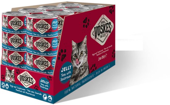 Voskes Kattenvoer Nat Tonijn met Zeebrasem - 24 x 85 gr - Voordeelverpakking