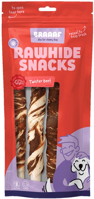 Braaaf Twister Hondensnack Vlees - Vis - 10 x 180 gr - Voordeelverpakking