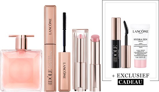 Lancôme Idôle Eau de Parfum - 25ml & Lancôme Lash Idôle Flutter Extension Mascara Midi Zwart - 01 True Black & Lancôme Lip Idôle Squalane-12 Butterglow™ Glowy Lippenbalsem - Keep it Glowy 10 + 2 Cadeaus