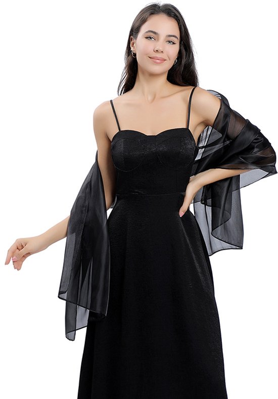 Omslagdoek dames sjaal - poncho dames omslagdoek - 200*70 Cm - sjaal dames - stola dames - Shawl - Dames Sjaal - Omslagdoeken - Dunne omslagsjaal - Chiffon Stola - chiffon sjaal - Bruid Bruiloft Sjaal - Omslagdoek Sjaal Lang - Neksjaal - Zwart
