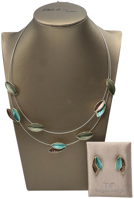 TIF - Bijoux - Parure pour femme - Collier - Boucles d’oreilles - Doré - 45 cm