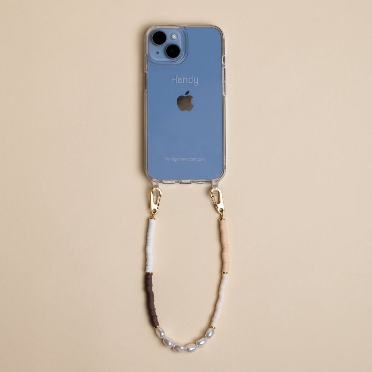 Hendy telefoonhoesje met koord - Beige Mixed Short Telefoonketting - iPhone 11 Pro