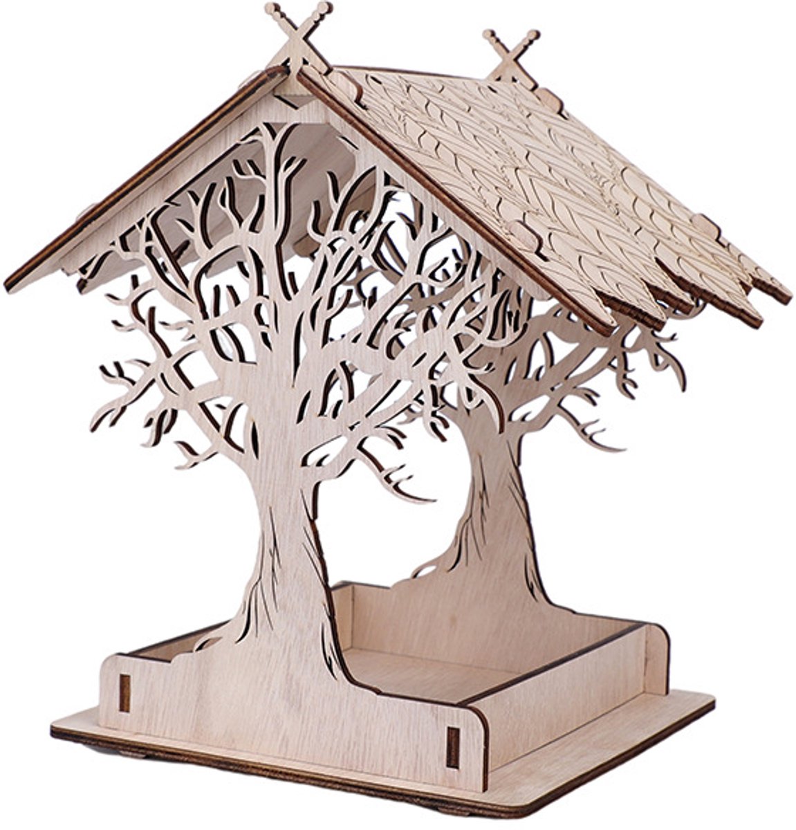 Houten voederbak, hangende drinkbak, geschikt voor tuin, erf, decoratie (lichte kleur)