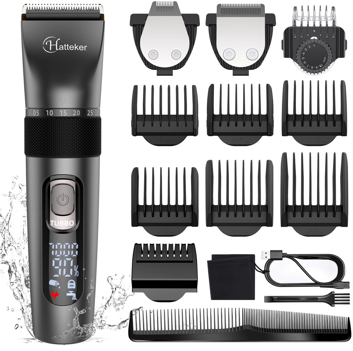 Hatteker 3-in-1 Tondeuse voor Heren – Baardtrimmer, Precisietrimmer & Haartrimmer – Waterdicht – USB Oplaadbaar