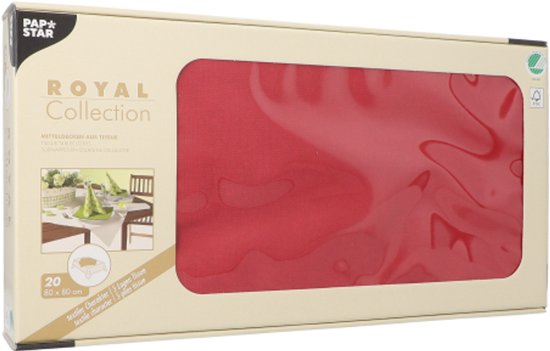 PAPSTAR Nappes Ronds De Table Royal Collection Rouge - 80x80 Cm - Lot De 20 - 5 Couches Gaufrées Certifiées FSC
