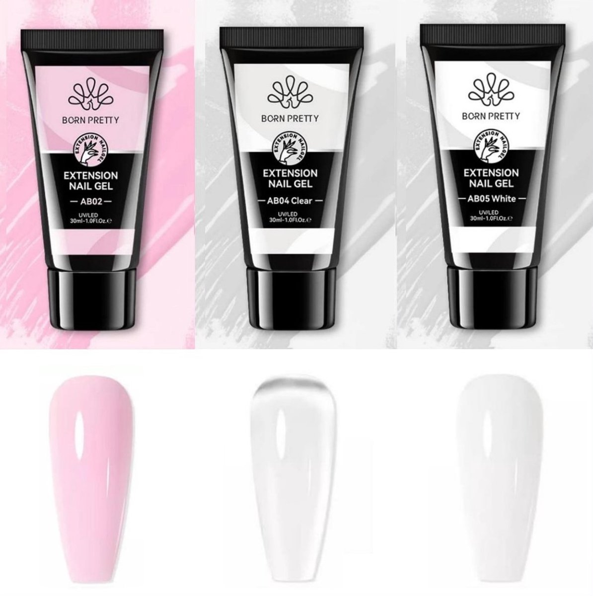 Born Pretty - Polygel - 3x30 ml - Polygel nagels - Polygel Nagels Starterpakket - Polygel kit - Polygel kleuren - Polygel producten - Polygel set - Polygel clear - Polygel roze - Polygel nude - Polygel wit - Polygel tube - Polygel Starters Kit