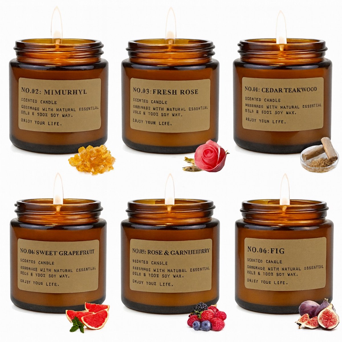 Geurkaarsen Cadeauset - Set van 6 Aromatherapie Kaarsen - Vegan Sojawas Geurkaarsen - Cadeau voor Vrouwen - Langdurige Brandtijd - Geurige Kaarsen in Glas - Voor Verjaardag, Moederdag, Valentijnsdag, Jubileum - Huisdecoratie en Ontspanning