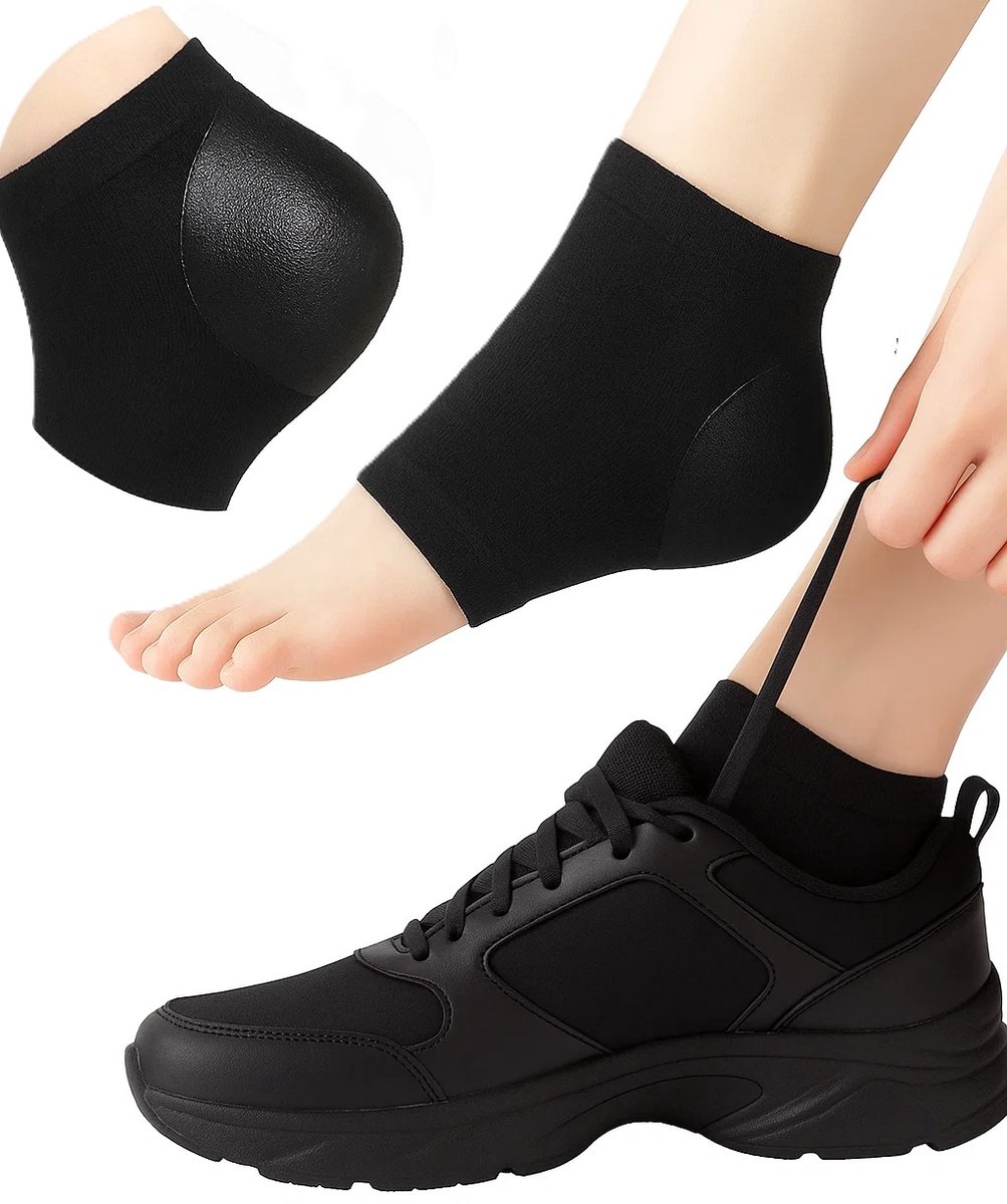 Gel – Hydraterende Hielsokken voor Gebarsten Voeten | Elastische Gel Sokken voor Mannen & Vrouwen | Hielbeschermers | Zwart – Dag & Nacht Verzorging