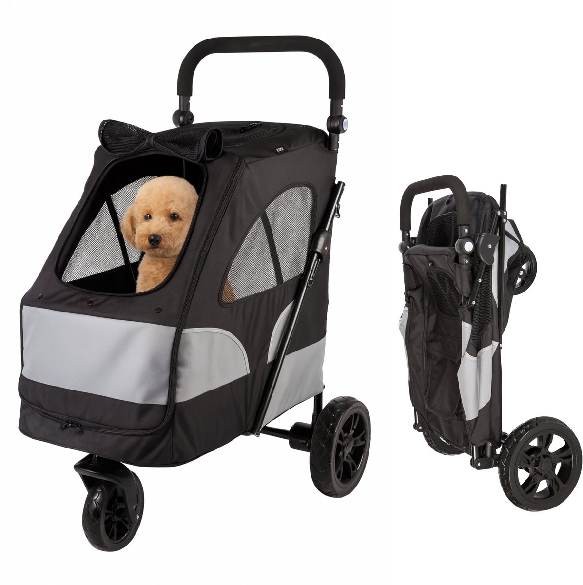 Bol.com HiPet® Inklapbare Hondenbuggy Flash (tot 20kg) - Zwart & Grijs aanbieding