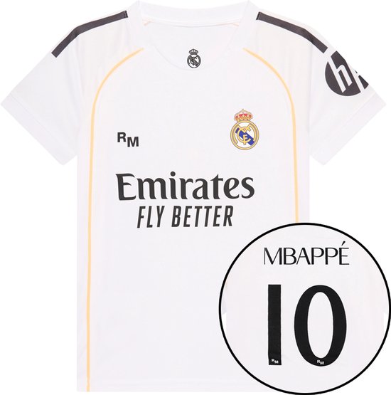 Maillot domicile Mbappé Real Madrid Enfants 2025/2026 - Taille 116 - Maillot de foot - Vêtements de sport - Garçons et Filles - Kylian Mbappé - Polyester - Wit