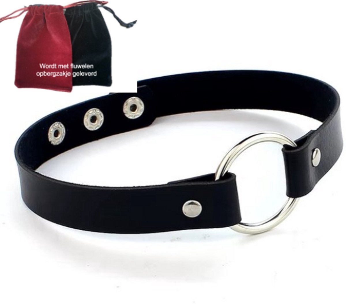 Choker met ring – Gothic PU-leer Halsketting – Verstelbaar – Geschikt voor 40 cm hals