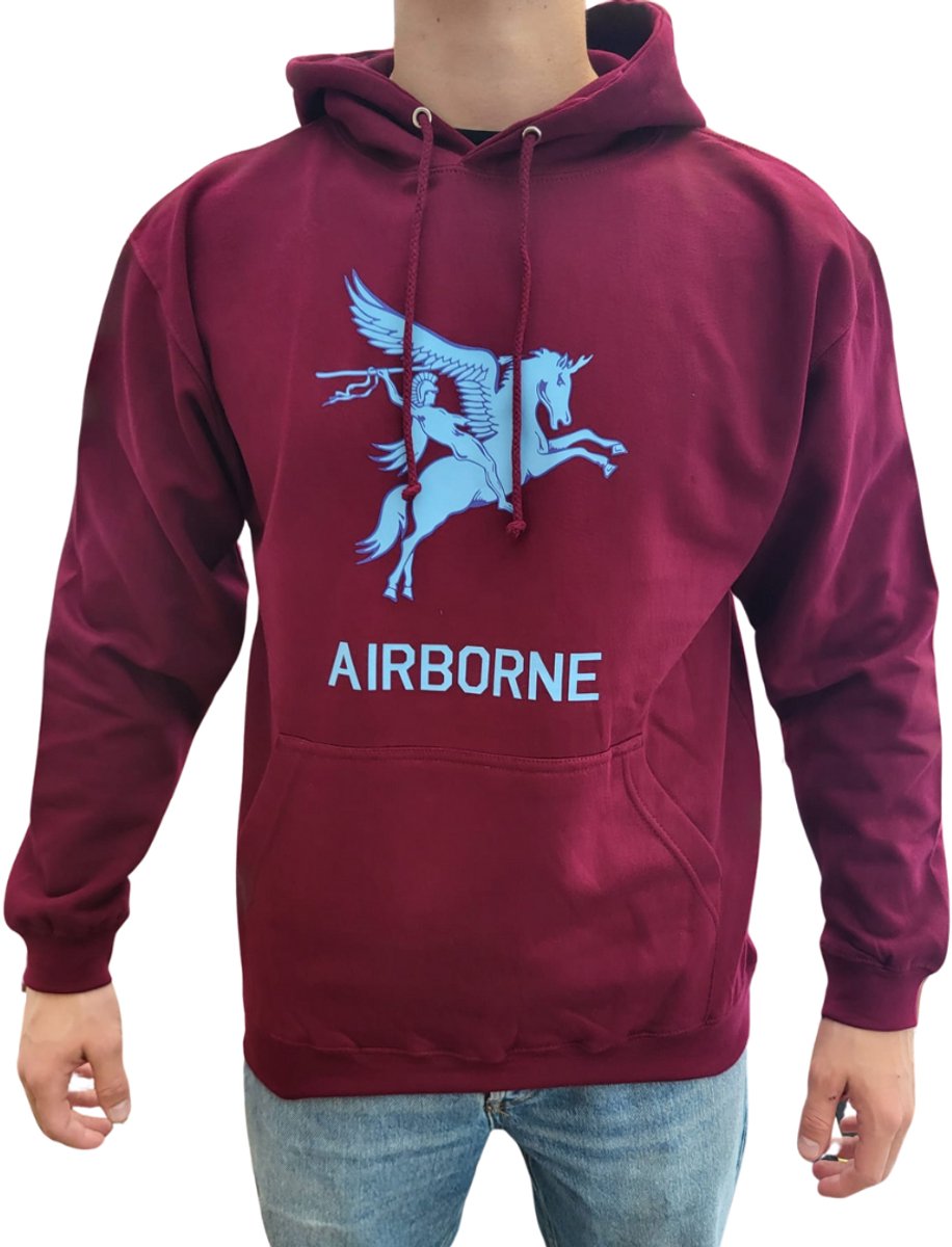 Airborne - Hoodie Maroon Rood Met Pegasus - Airborne Trui - Volwassenen - Maat XL