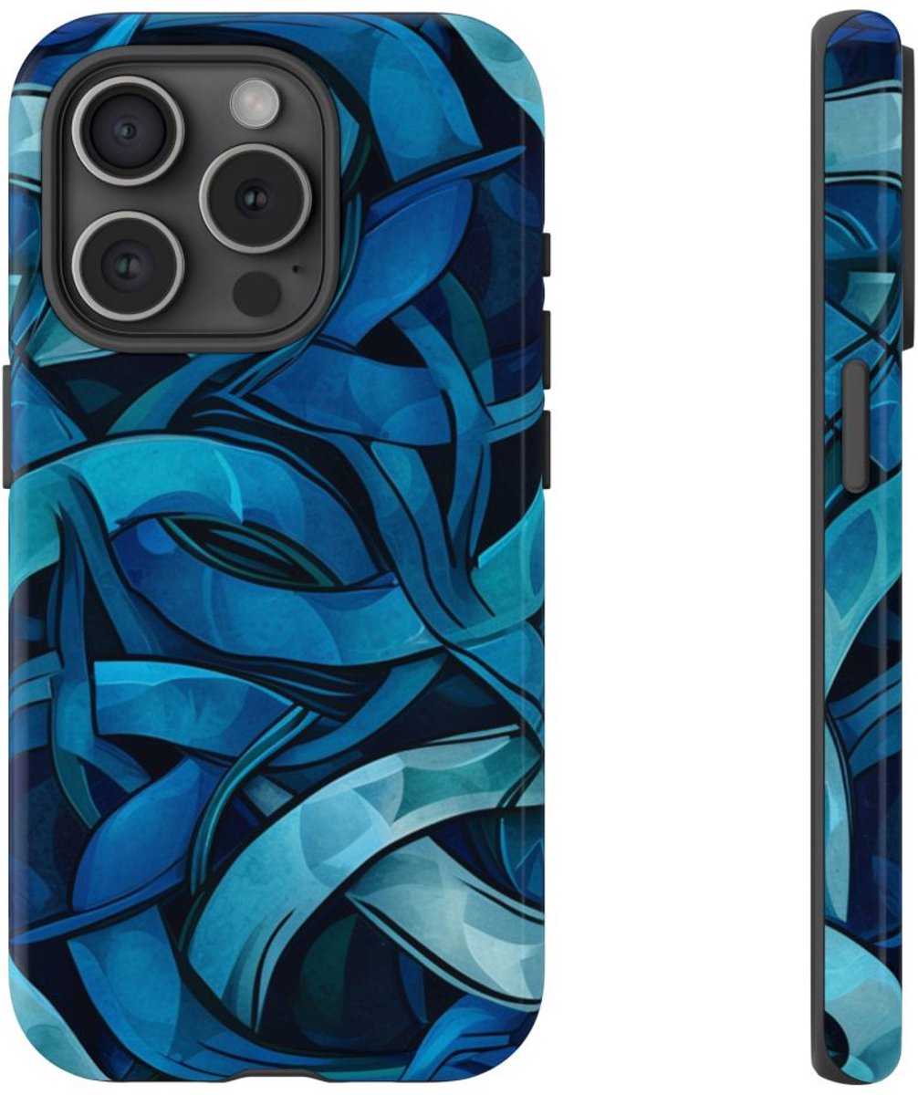 Blauw Keltisch Knoopmotief – Telefoonhoesje Geschikt voor iPhone 15 Pro